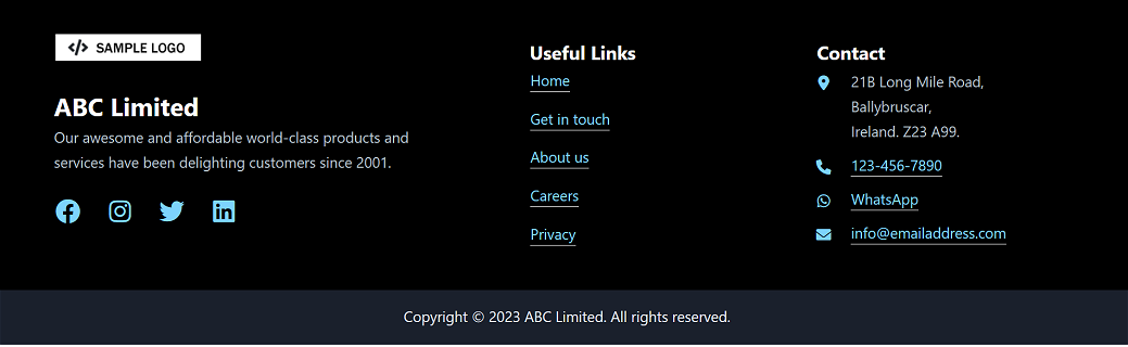 Footer: Three-column